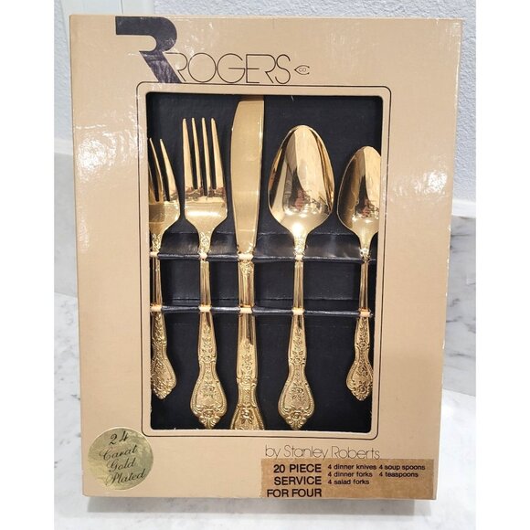 Vintage Rogers 20-Piece for Four 24K Gold Plated Flatware Set by Stanley Roberts - Picture 1 of 4